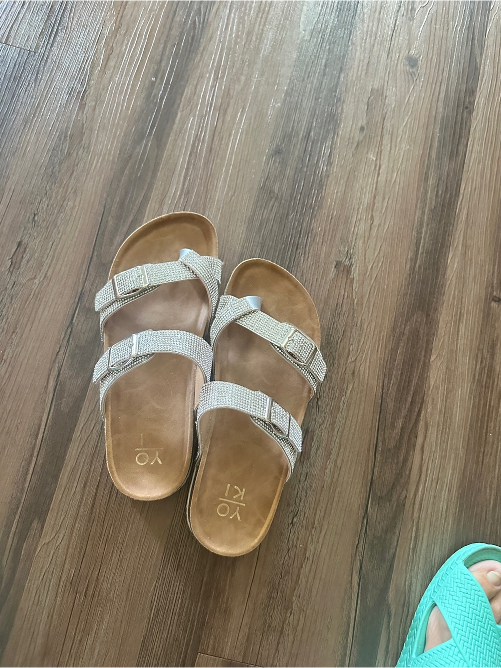 Yoki ladies Silver Double-Buckle Slide Sandals